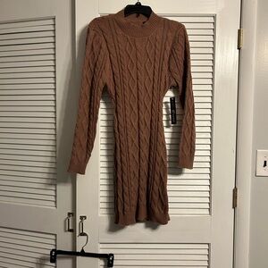 Cable Knit Brown Sweater Dress